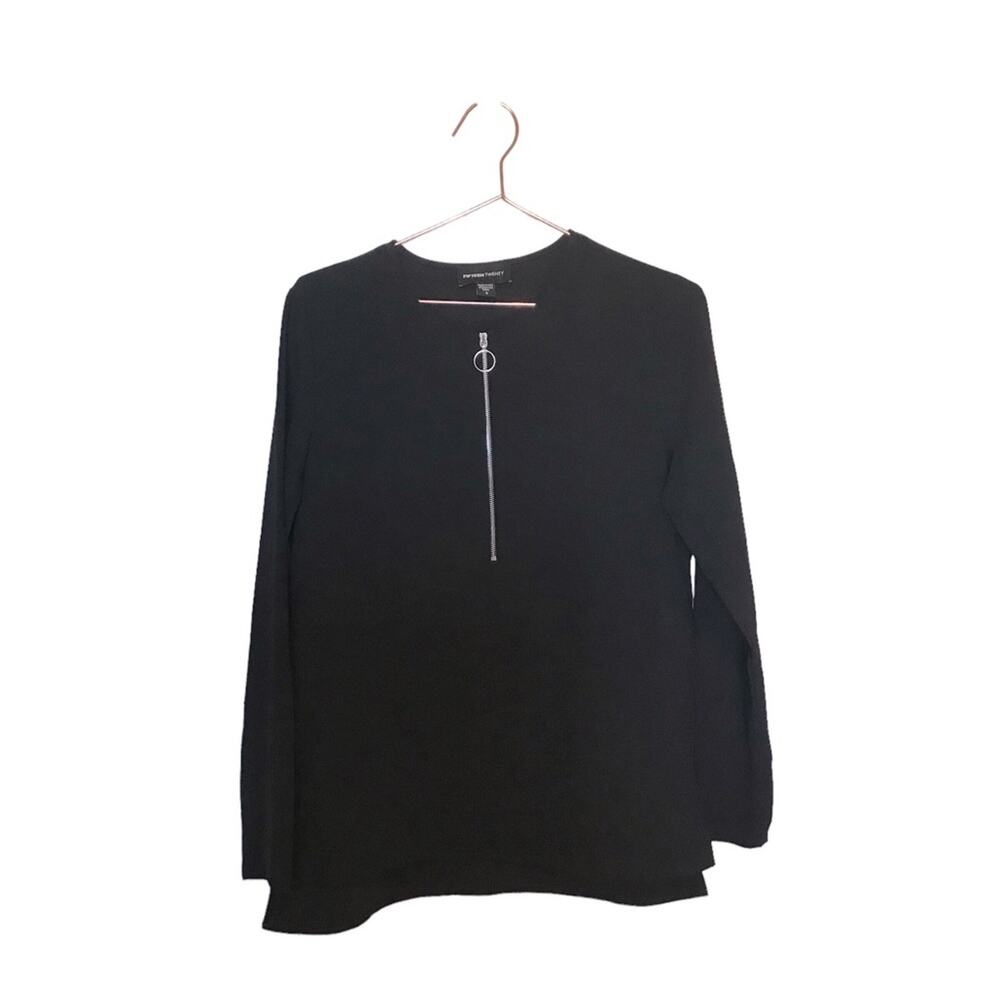 FIFTEEN TWENTY 1/4 Zip Up black long sleeved Blouse Top